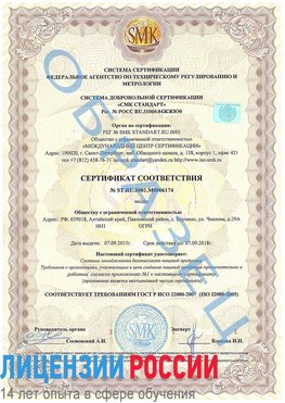 Образец сертификата соответствия Морозовск Сертификат ISO 22000
